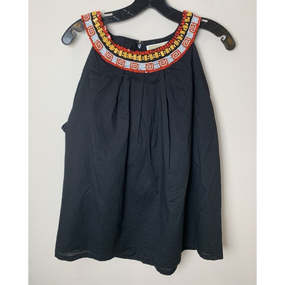 Michael Kors Beaded Halter Top Womens 14 Black 100% Cotton Western Festival Boho